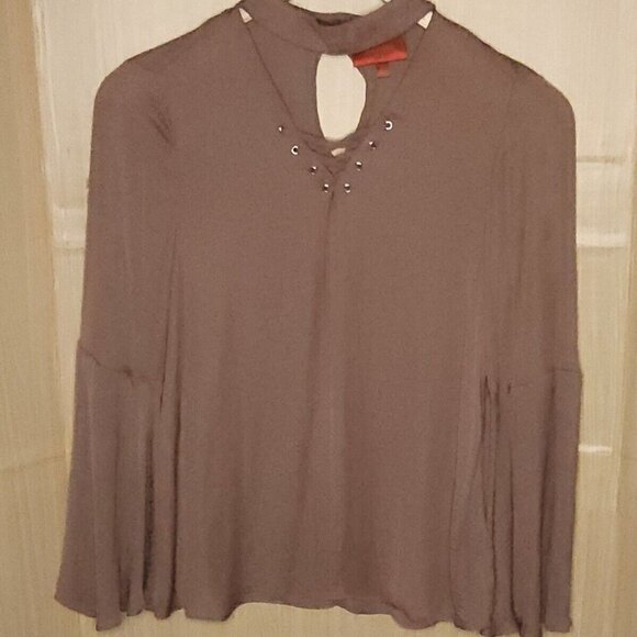 Jennifer Lopez Dusty Rose Pink Bell Sleeve Silky Blouse Small - Picture 1 of 8